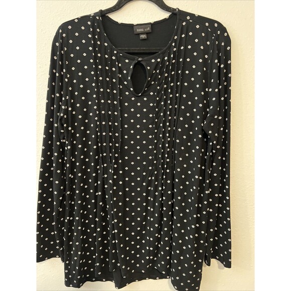 J Jill Wearever Top Women Medium Black Long Sleeve Daisy Slinky Keyhole‎ Pleated - Picture 2 of 12